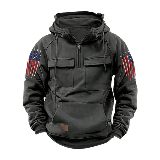 Herren nan Kapuzenpullover mit Halbzip, Cargo-Brusttaschen und Kängurutasche Shop Nory