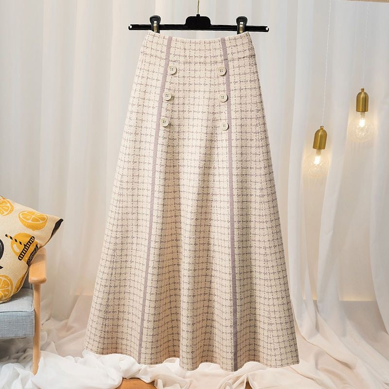 Damen Eleganter und fließender Maxirock mit Knopfdetails Shop Nory