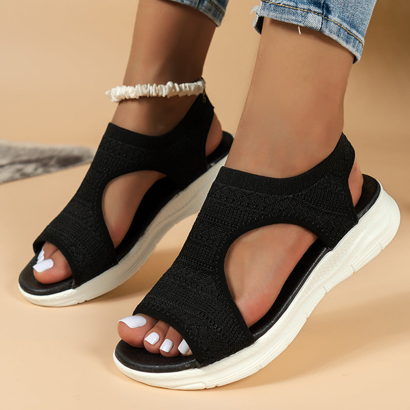 Damen ergonomische Freizeit-Sandalen mit elastischem Obermaterial und gepolstertem Fußbett