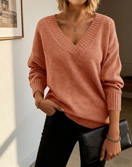 Damen Feinstrickpullover mit tiefem V-Ausschnitt und überschnittener Schulter Shop Nory