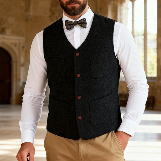 Herren Wollweste mit V-Ausschnitt und aufgesetzten Taschen Shop Nory