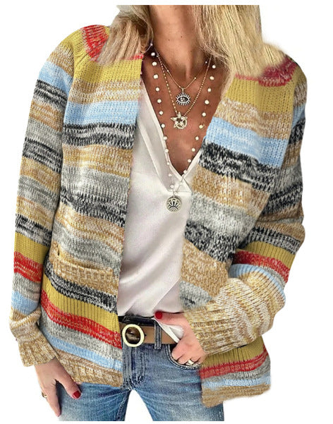 Damen Mehrfarbiger Strickcardigan mit offener Front, legerem Oversize-Schnitt und feinem Rippbündchen Shop Nory