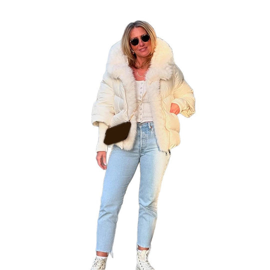 Damen Kurze gesteppte Daunenjacke mit voluminösem Kunstfell-Schalkragen und taillierendem Schnitt Shop Nory