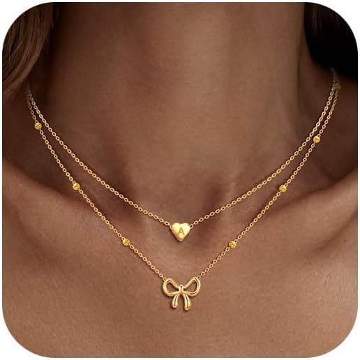 Damen Schichtkette mit Herz- und Schleifenanhänger Shop Nory
