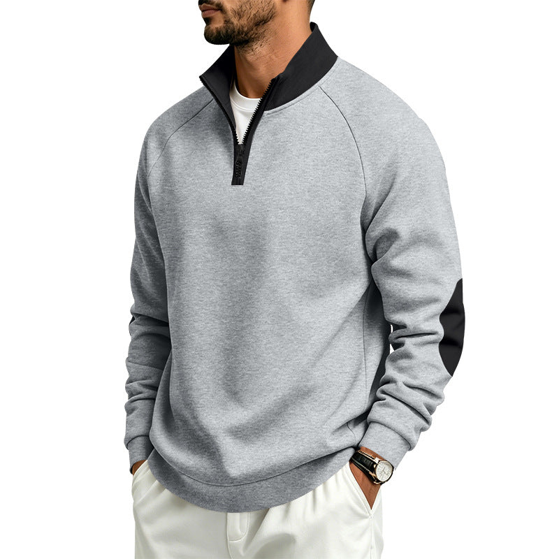 Herren Halbzip-Pullover mit Stehkragen und Ellbogen-Patches Shop Nory