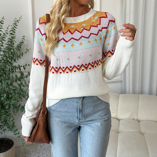 Damen Fair‑Isle Strickpullover mit Rundhals, Langarm & Relaxed‑Fit Shop Nory