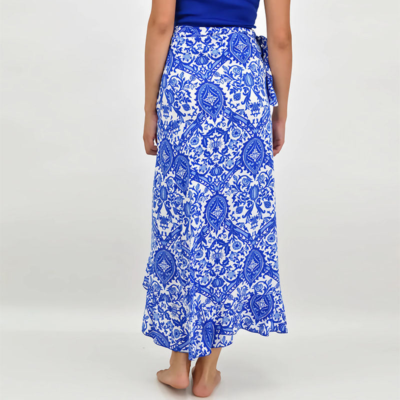 Damen Wickel-Midirock mit ornamentalem Print, Bindegürtel & Volantsaum Shop Nory