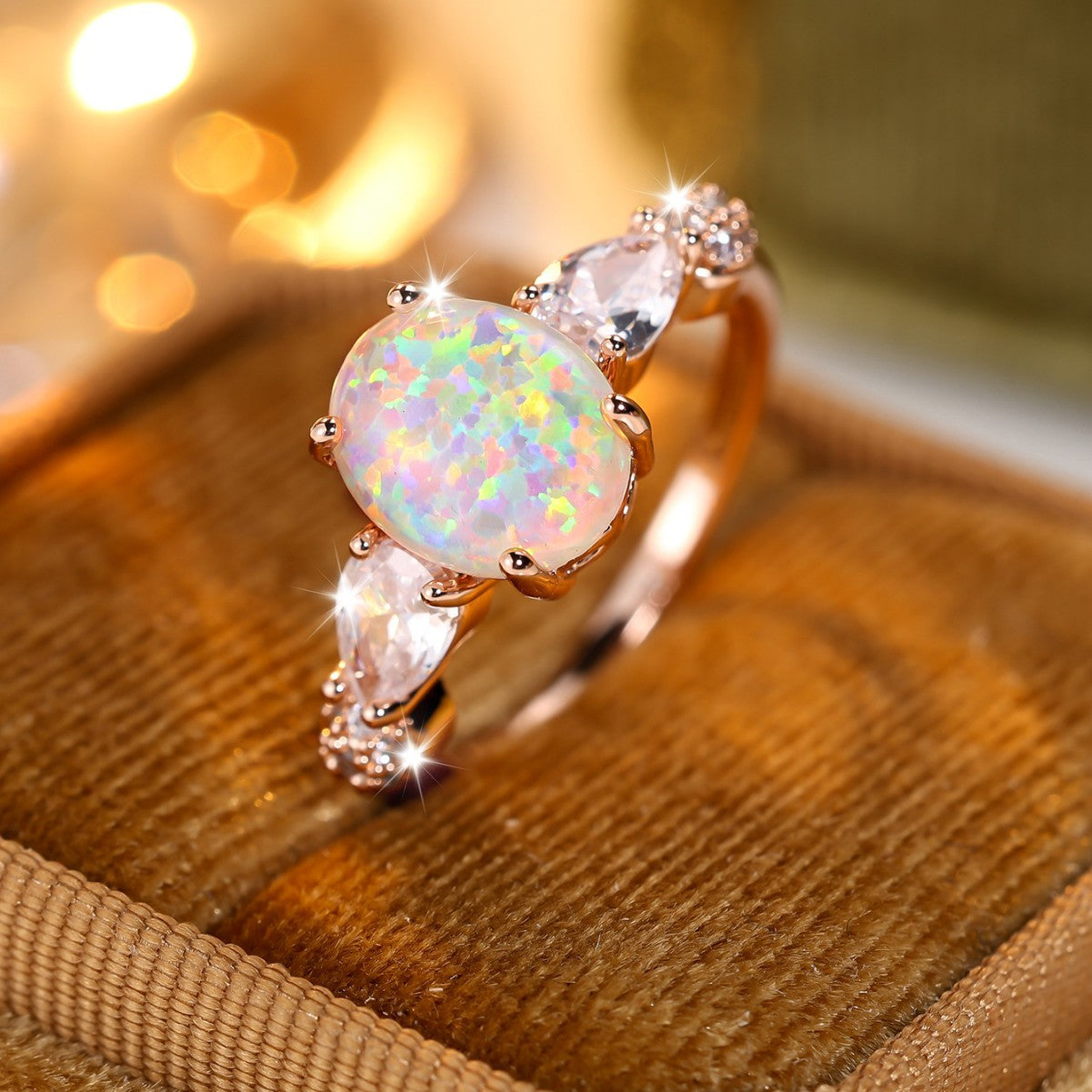 Damen Ring mit schimmerndem Opal und funkelnden Zirkonia-Elementen Shop Nory