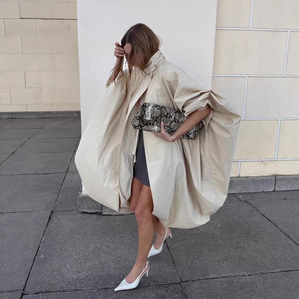 Damen Oversize-Cape-Mantel mit Stehkragen und ballonförmiger Silhouette Shop Nory