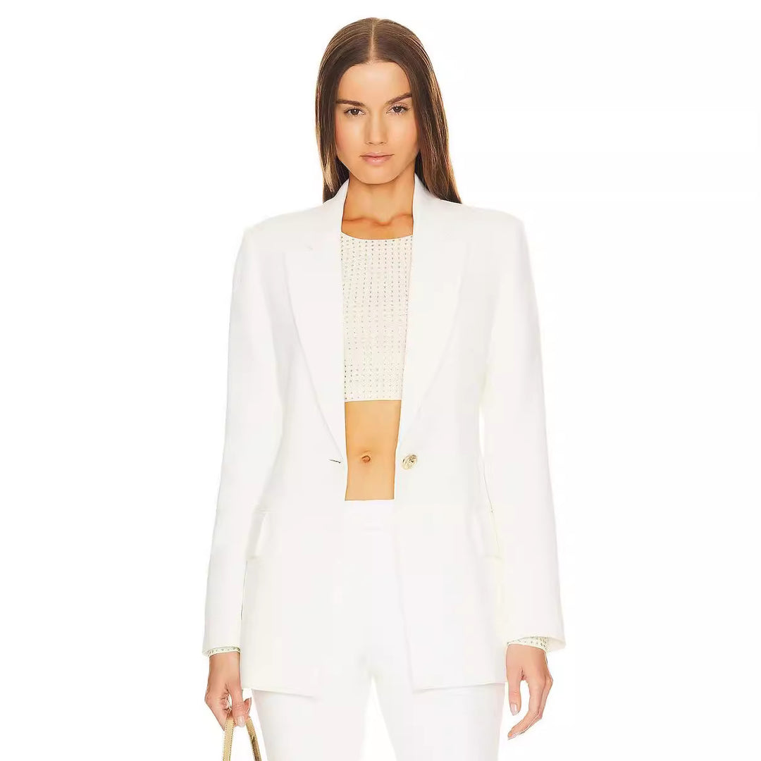 Damen Zweiteiliger Tailoring‑Anzug mit tailliertem Ein‑Knopf‑Blazer und ausgestellter Schlaghose Shop Nory