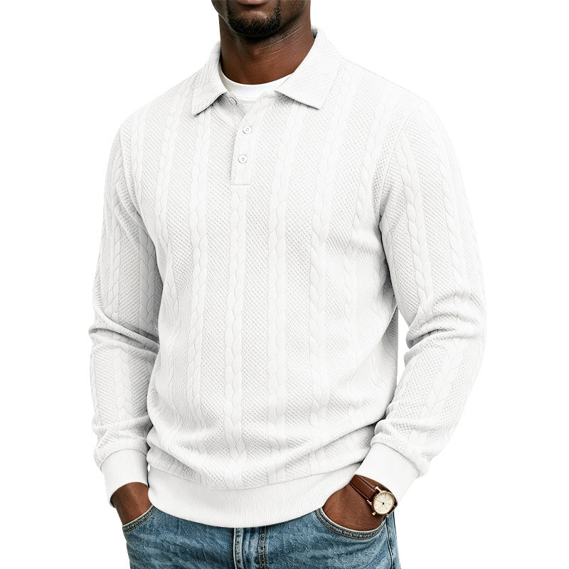 Herren Gestrickter Polokragenpullover mit Zopfmuster und feiner Knopfleiste Shop Nory