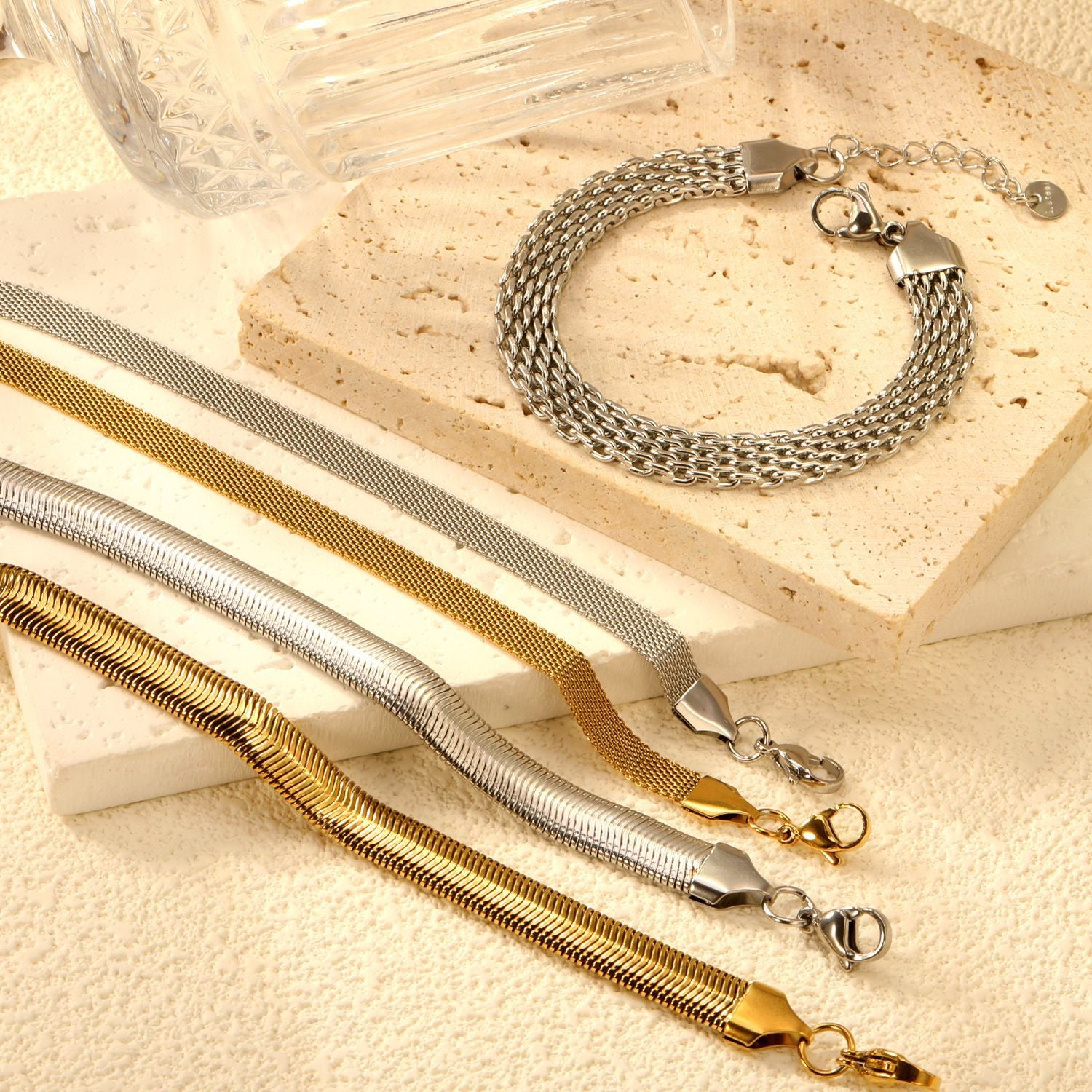 Damen Edelstahl Gliederhalskette mit verstellbarem Verschluss Shop Nory