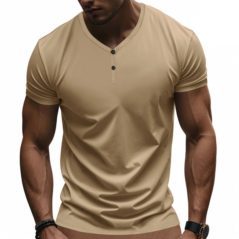 Herren Kurzarm Henley-T-Shirt mit strukturiertem V-Ausschnitt