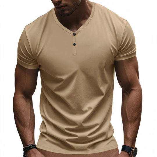 Herren Kurzarm Henley-T-Shirt mit strukturiertem V-Ausschnitt