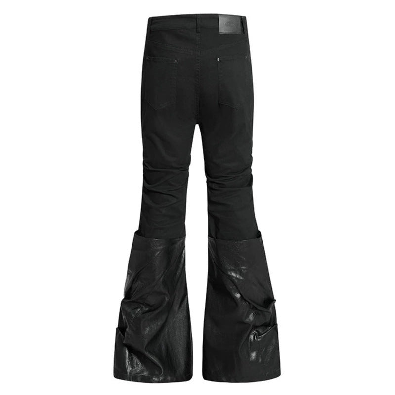 Damen High‑Waist Schlaghose mit abnehmbaren Kunstleder‑Unterschenkeln und Reißverschluss-Details Shop Nory