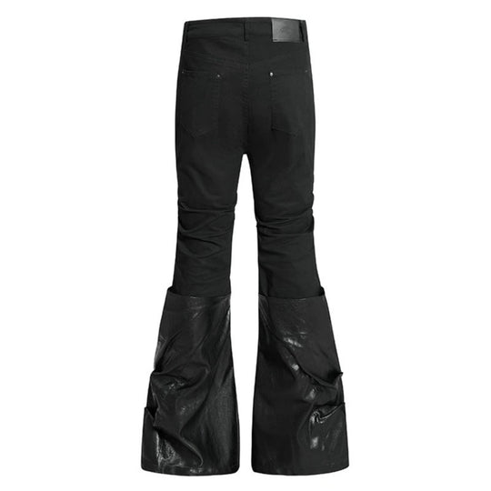 Damen High‑Waist Schlaghose mit abnehmbaren Kunstleder‑Unterschenkeln und Reißverschluss-Details Shop Nory
