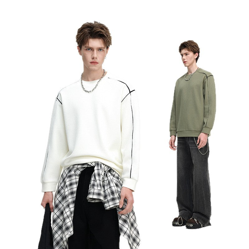 Herren Oversize Rippstruktur-Langarmshirt mit Kontrastnähten Shop Nory