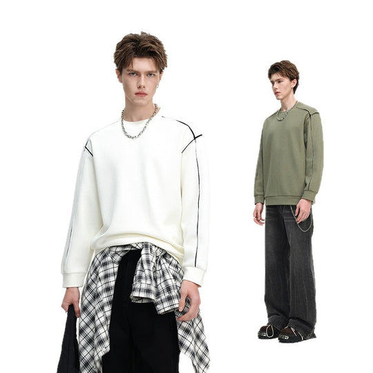 Herren Oversize Rippstruktur-Langarmshirt mit Kontrastnähten Shop Nory