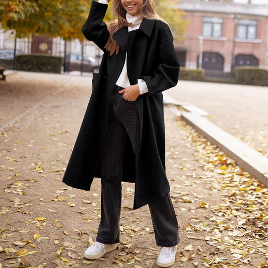 Damen Oversize-Mantel mit weitem Revers, überschnittener Schulter und verdeckter Knopfleiste Shop Nory
