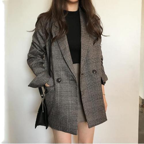 Damen Eleganter karierter Blazer mit doppelter Knopfleiste Shop Nory