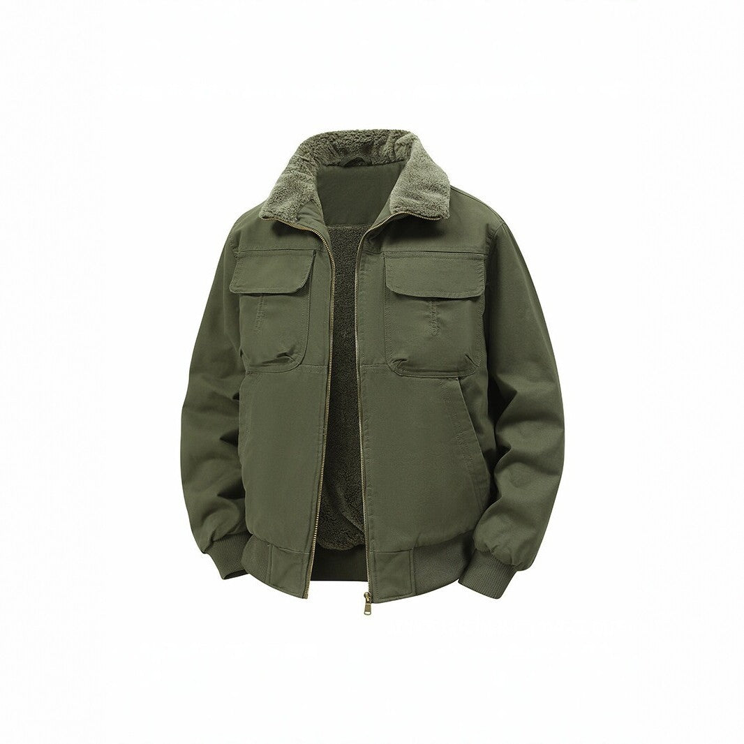Herren Thermo‑Bomberjacke mit durchgehendem Reißverschluss, Sherpa‑Kragen und Utility‑Taschen Shop Nory