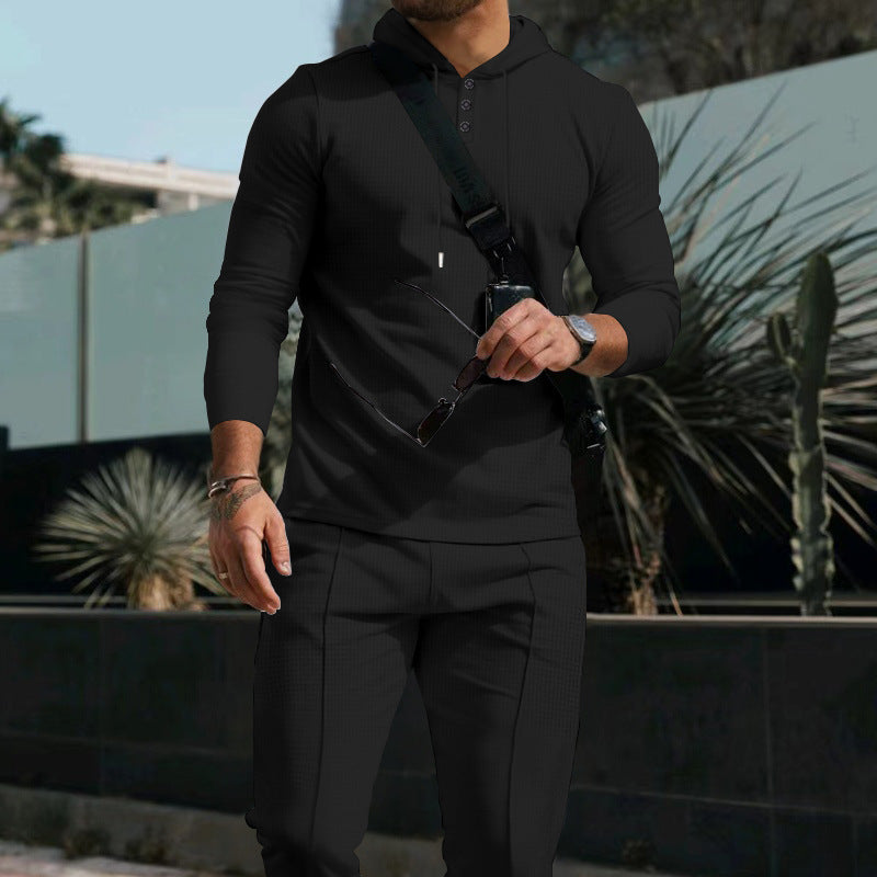 Herren nan figurbetonter Henley-Kapuzenpullover mit schmaler Passform und feiner Waffelstruktur Shop Nory
