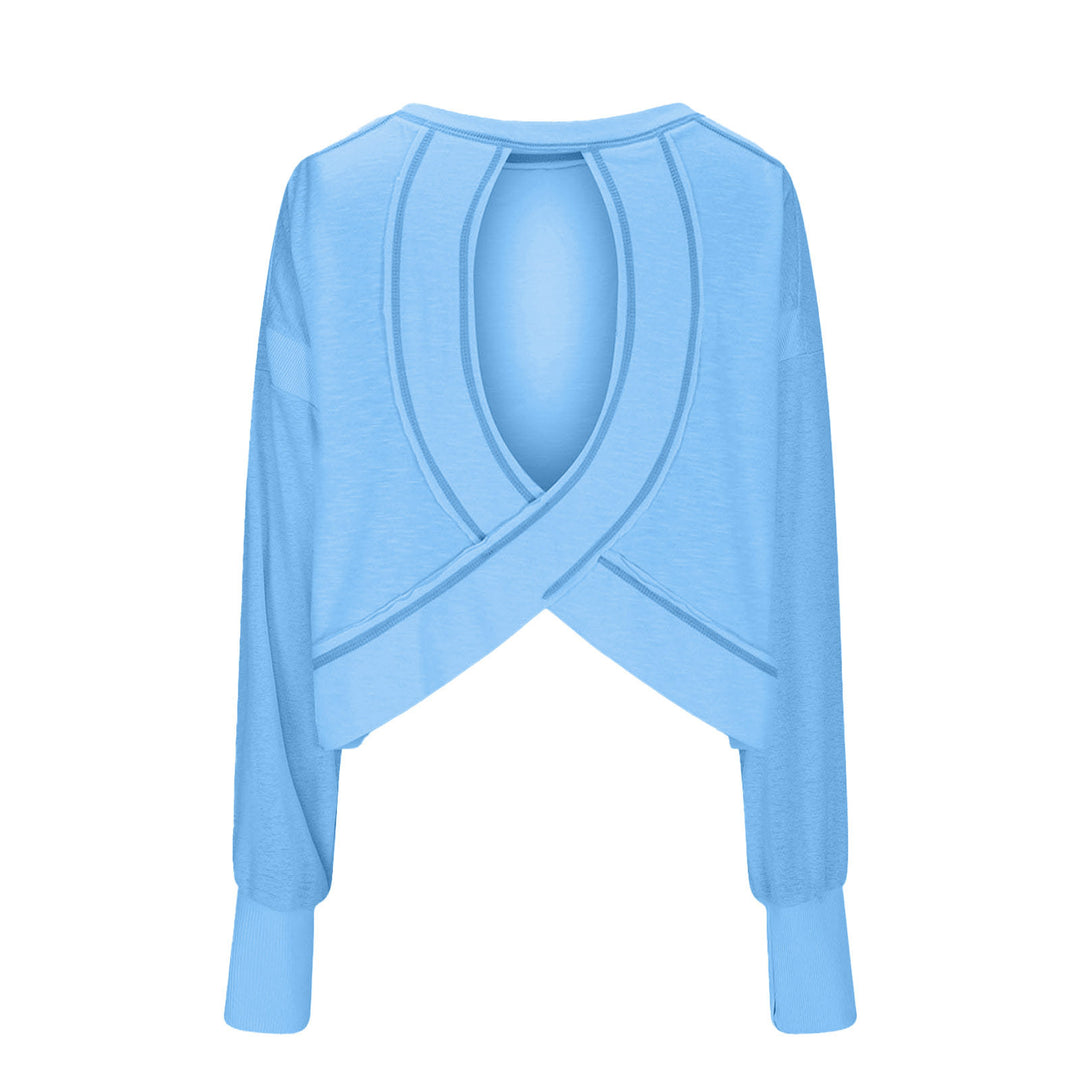 Damen Cropped-Sweatshirt mit überkreuztem Cut-Out-Rücken und rohen Saumkanten Shop Nory