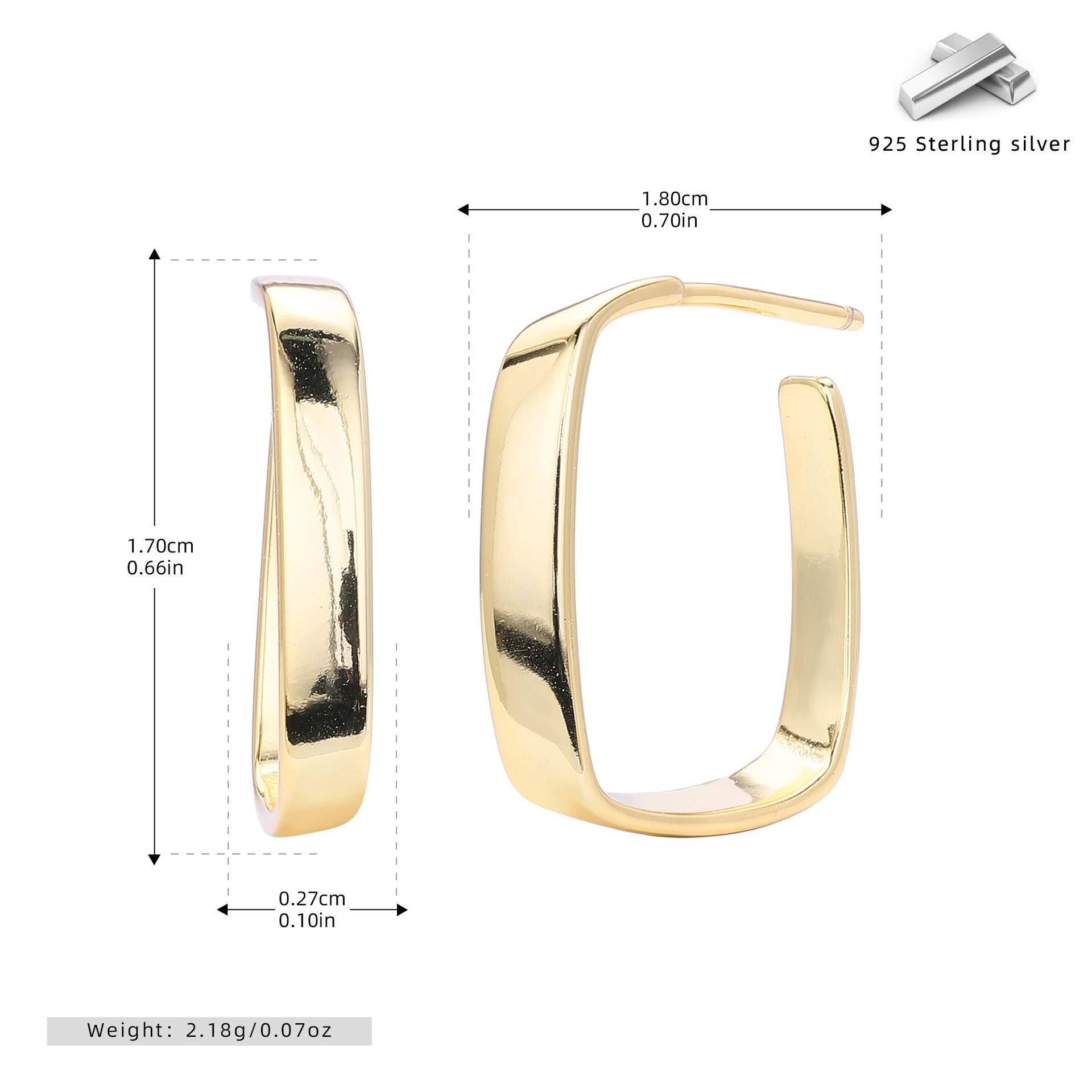 Damen Ohrhänger mit elegantem quadratischem Design aus hochwertigem 925 Sterling Silber Shop Nory
