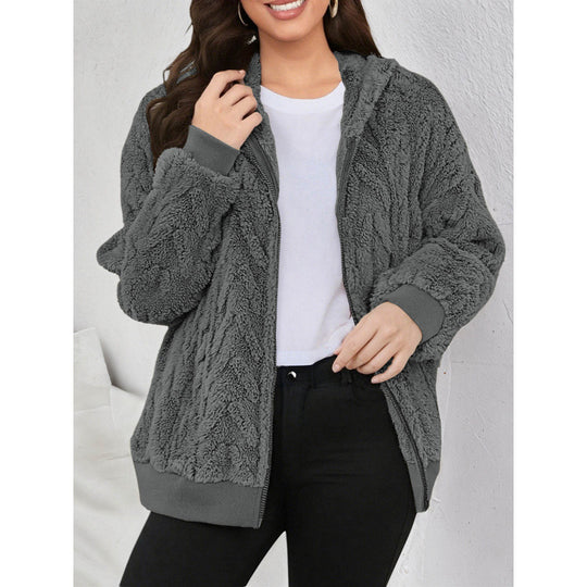 Damen Kapuzen-Teddyjacke mit Reißverschluss, weichem Plüsch und elastischem Bündchen Shop Nory