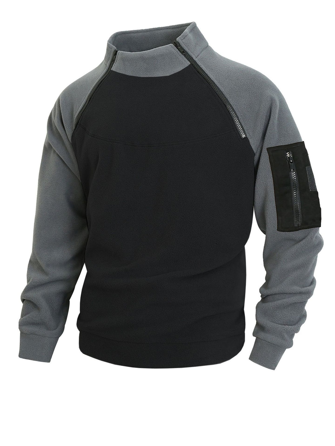 Herren technischer Fleece-Halbzip-Pullover mit asymmetrischen Schulterreißverschlüssen und Reißverschluss-Ärmeltasche Shop Nory