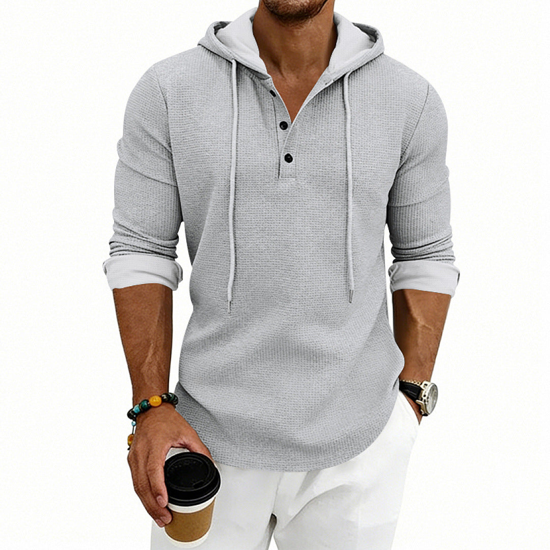 Herren Waffelstrick-Henley-Hoodie mit Knopfleiste und Kapuze Shop Nory