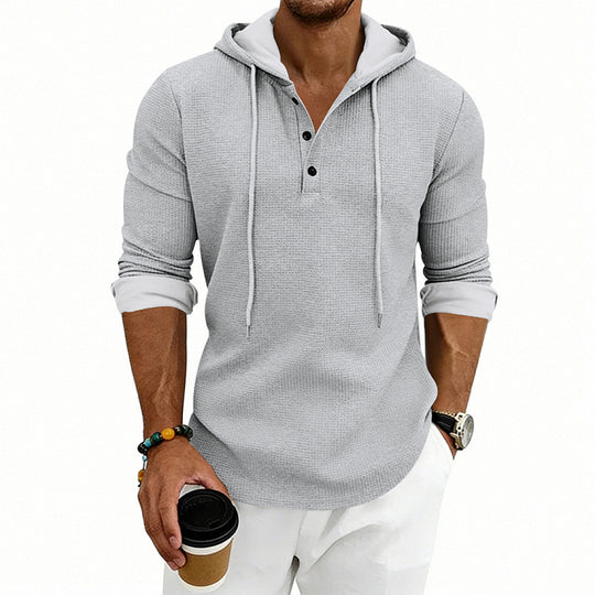 Herren Waffelstrick-Henley-Hoodie mit Knopfleiste und Kapuze Shop Nory