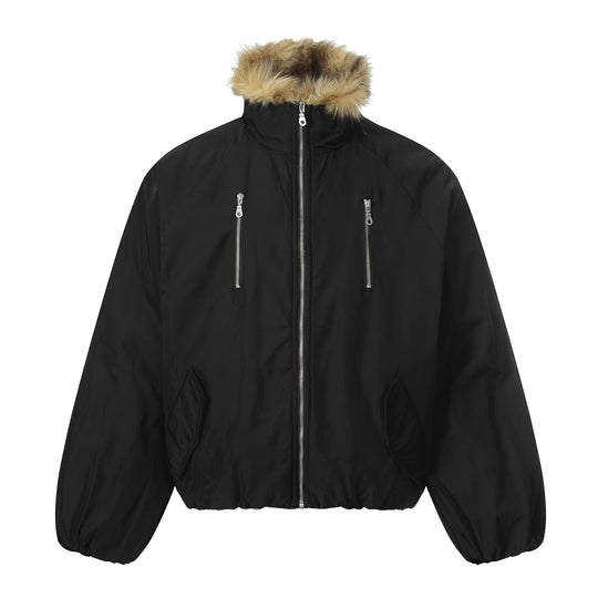 Herren Kurz geschnittener Boxy-Pufferjacke mit Kunstfellkapuze und vertikalen Reißverschlusstaschen Shop Nory