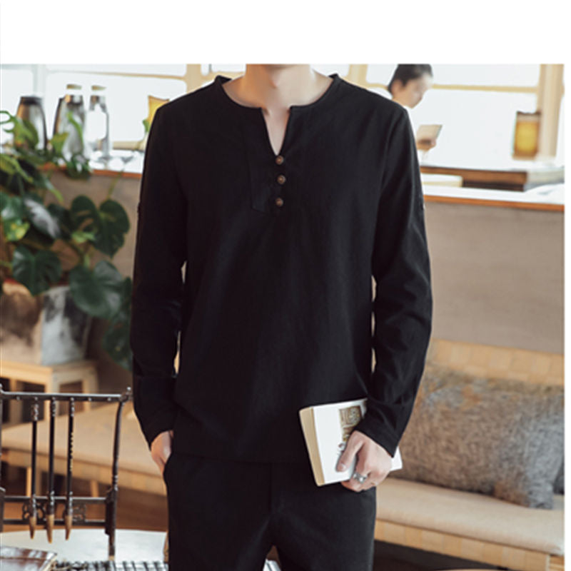 Herren Langärmeliges Henley-Hemd mit Stehkragen, Kurzknopfleiste und Relaxed Fit Shop Nory