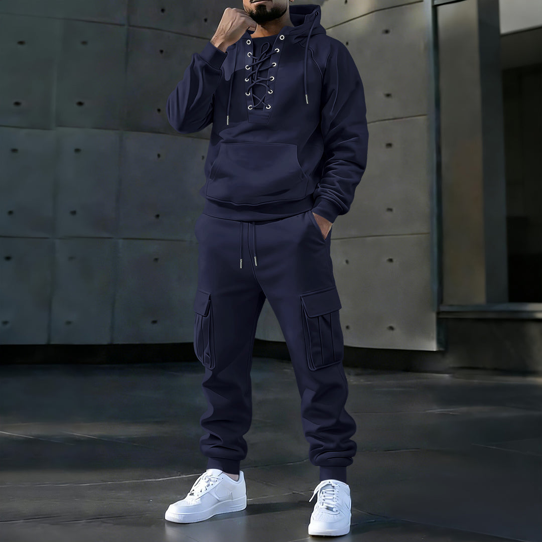 Herren Kapuzenpullover mit markanter Vorderschnürung, Kängurutasche und elastischen Bündchen Shop Nory