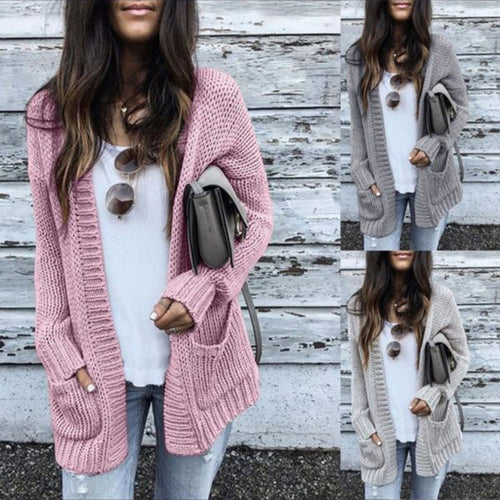 Damen Grobstrick-Cardigan mit lässigem Schnitt und praktischen Taschen