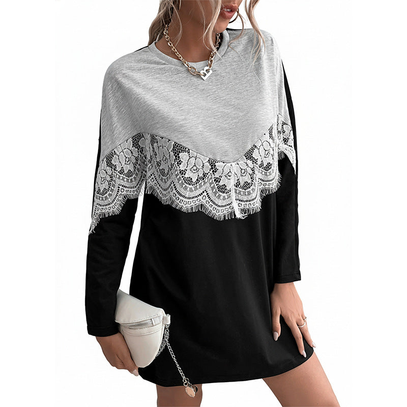 Damen Longshirtkleid mit V-förmiger Spitzenapplikation und legerer Passform Shop Nory