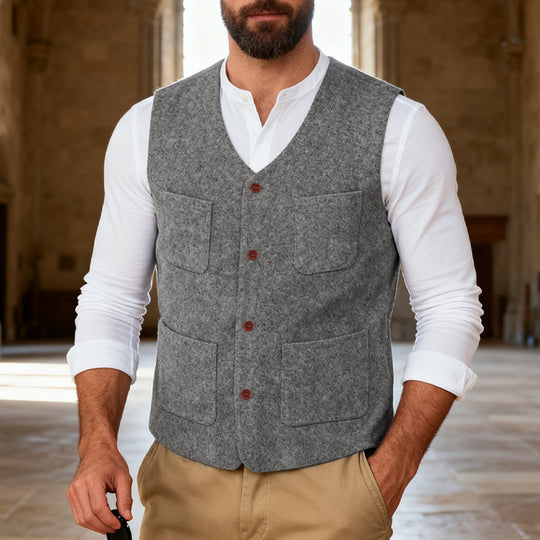 Herren Wollfilz-Weste mit V‑Ausschnitt, vier aufgesetzten Taschen und Knopfleiste Shop Nory