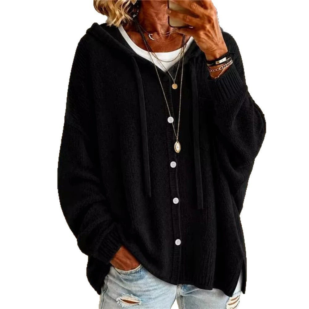 Damen Kapuzen-Cardigan aus strukturiertem Feinstrick mit Knopfleiste Shop Nory