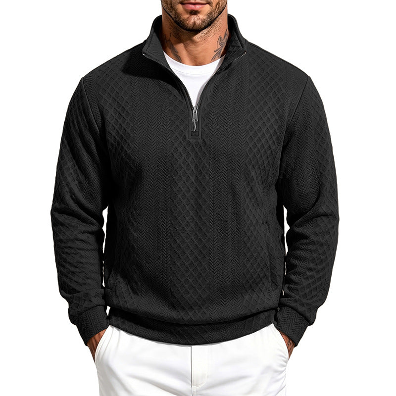 Herren Troyer-Sweatshirt mit feiner Rautenstruktur, halbem Reißverschluss und Eingrifftaschen Shop Nory