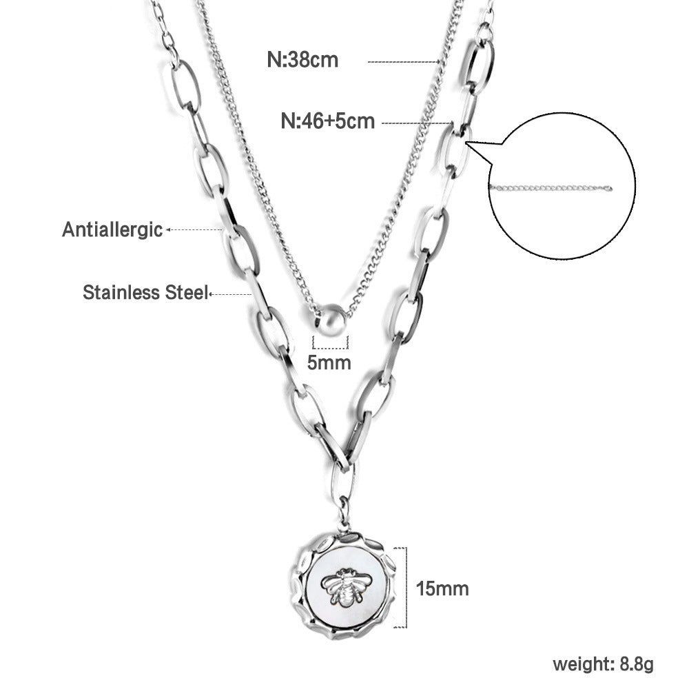 Damen elegante Halskette mit funkelndem Anhänger aus Edelstahl und goldplattierter Kette Shop Nory