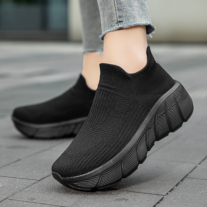 Damen Schnürlose Freizeitsneaker mit flexiblem Strick-Obermaterial
