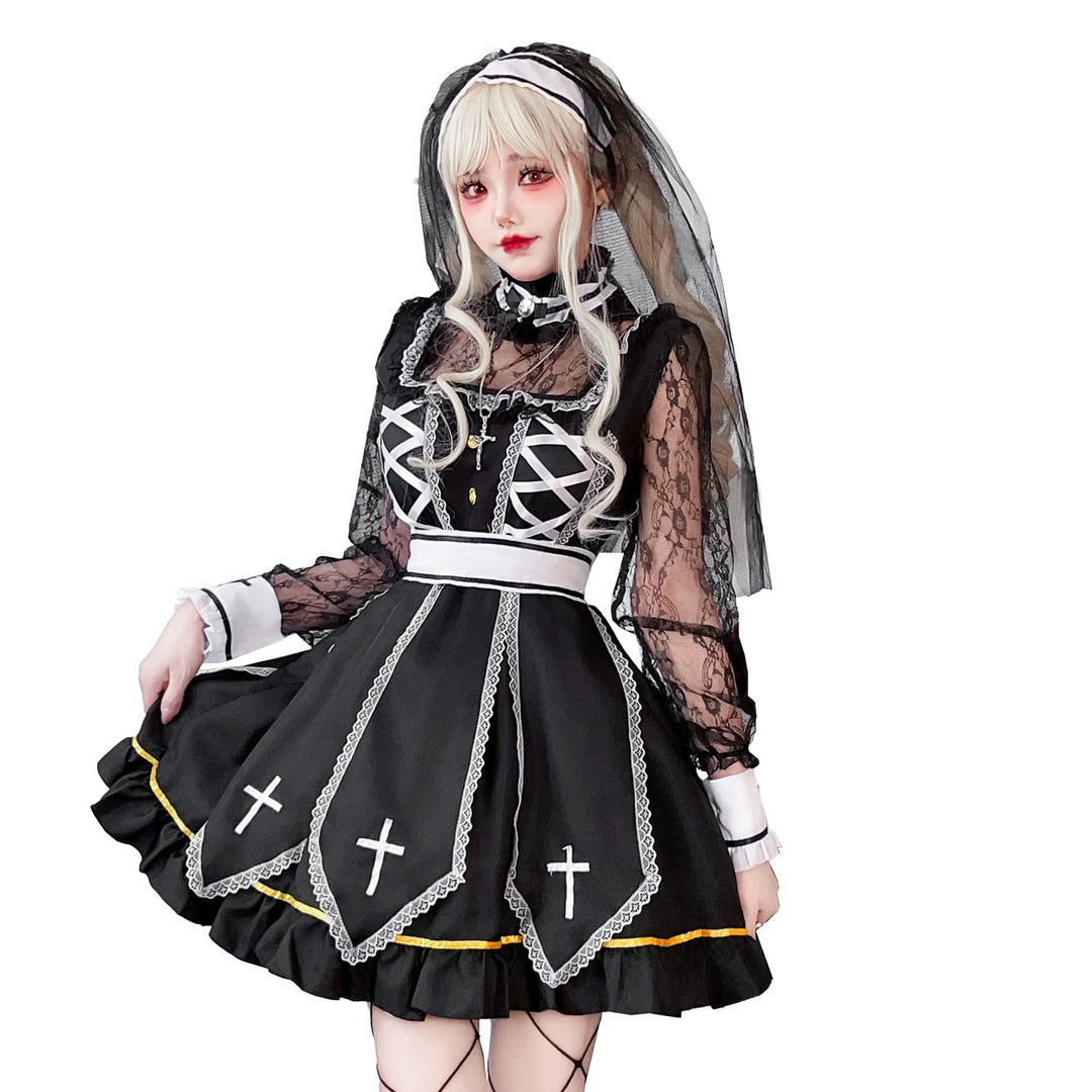 Damen Gothic Brautkostüm mit Spitzenärmeln und aufwendigen Rüschen Shop Nory