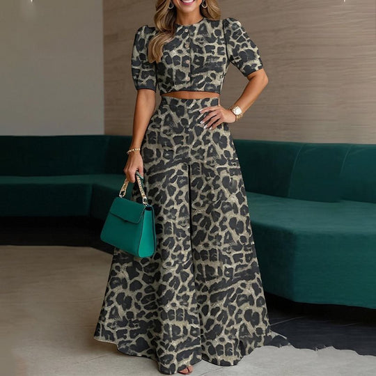 Damen Modischer Zweiteiler im Leopardenmuster Shop Nory