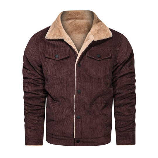 Herren Kord-Truckerjacke mit Teddyfutter und Druckknopfverschluss Shop Nory