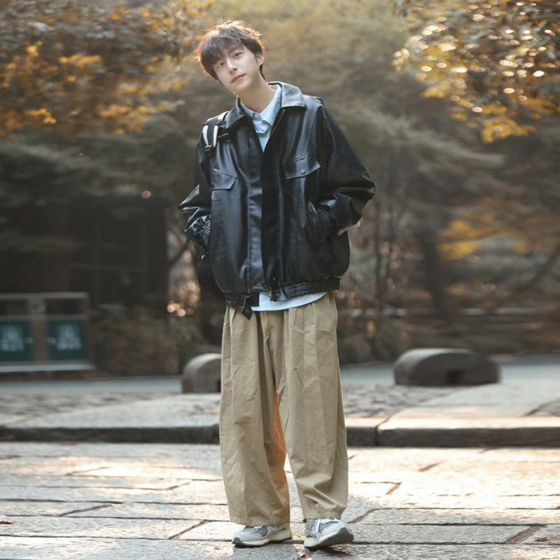 Herren Oversized Kunstleder Bomberjacke mit Pattentaschen Shop Nory