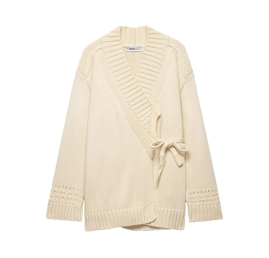 Damen Wickel-Strickcardigan mit Schalkragen und Bindegürtel Shop Nory