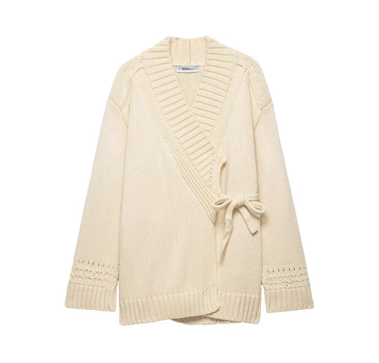 Damen Wickel-Strickcardigan mit Schalkragen und Bindegürtel Shop Nory