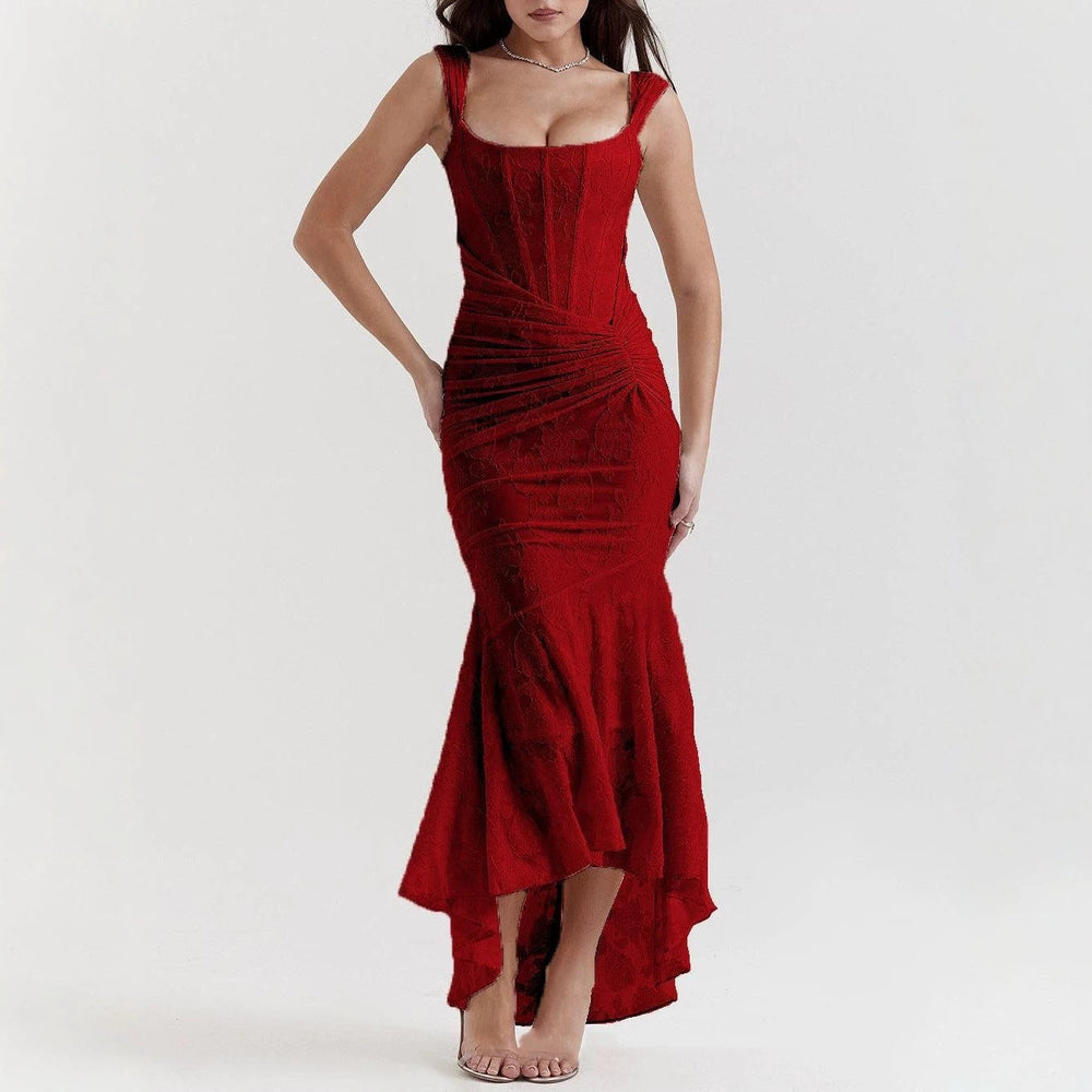 Damen nan eng anliegendes Korsett-Abendkleid mit integrierten Stäbchen, geraffter Wickelpassform und floraler Jacquardstruktur