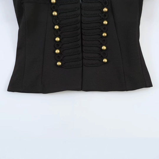 Damen Kurzjacke im militärischen Stil mit Stehkragen und Zierfrosch-Detail Shop Nory